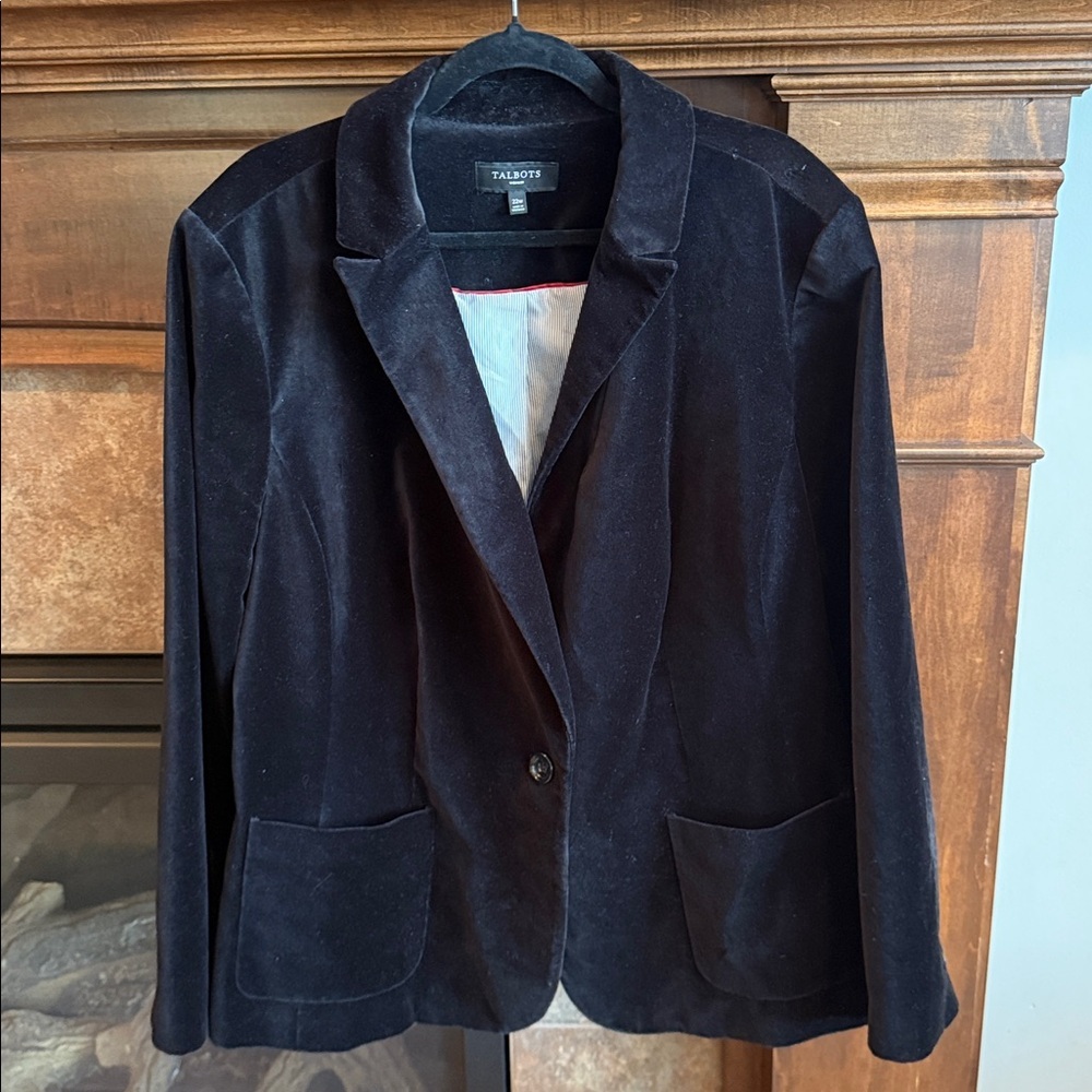 Talbots Woman black velvet blazer jacket est 1X office classic timeless elegant